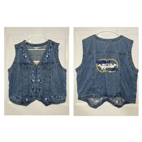 STUDIO WEST DENIM VEST Women's Blue Floral Embroidery Vintage Casual Cowgirl XL - Picture 1 of 7